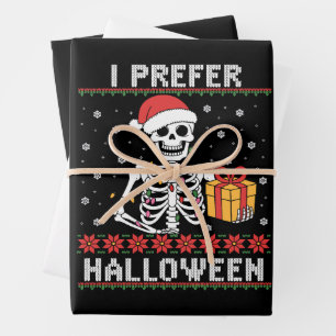 Christmas Skeleton I Prefer Halloween Ugly Xmas Wrapping Paper Sheets