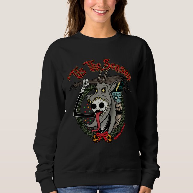 Christmas Skeleton Krampus Horror Wreath Sweatshirt (Front)