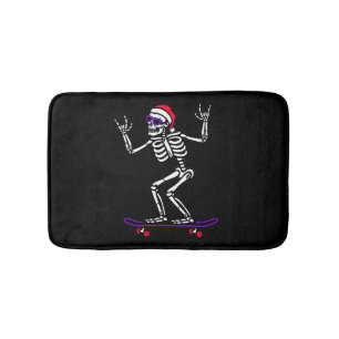CHRISTMAS SKELETON ON SKATEBOARD FUNNY XMAS   BATH MAT