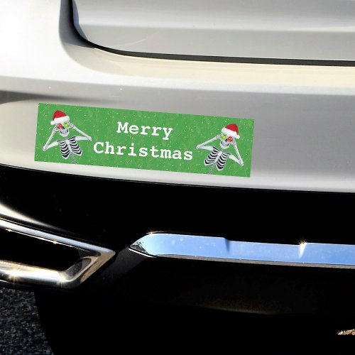 Christmas Skeleton Ornament Eyes Santa Hat Green Car Magnet