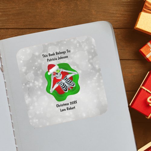 Christmas Skeleton Ornaments Bright Red Green  Square Sticker
