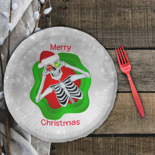 Christmas Skeleton Ornaments White Circles Hat Paper Bowls