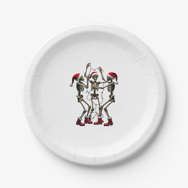 Christmas Skeleton Santa Dancing Lights (1) Paper Plates (Front)