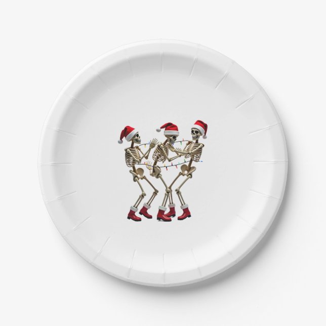 Christmas Skeleton Santa Dancing Lights (2) Paper Plates (Front)
