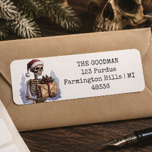 Christmas Skeleton Santa Gothic Label