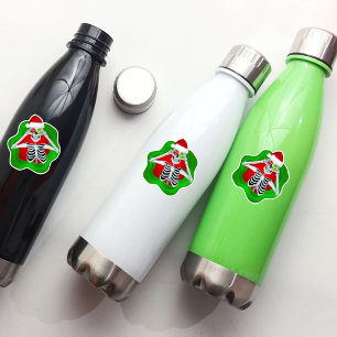 Christmas Skeleton Santa Hat Ornaments Green Red Sticker