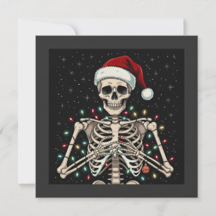 Christmas Skeleton Santa Hat Xmas Lights Holiday Card