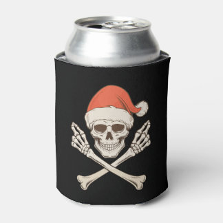 Christmas Skeleton Skull Santa Hat Xmas Holiday Can Cooler