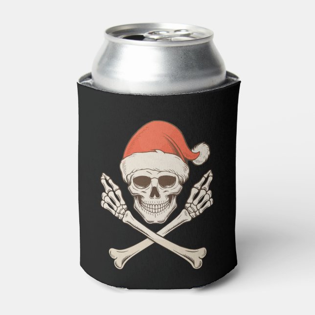 Christmas Skeleton Skull Santa Hat Xmas Holiday Can Cooler (Can Front)