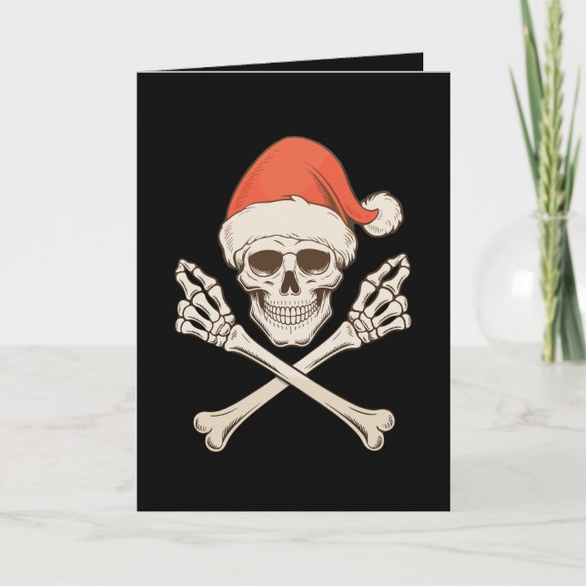 Christmas Skeleton Skull Santa Hat Xmas Holiday Card (Front)