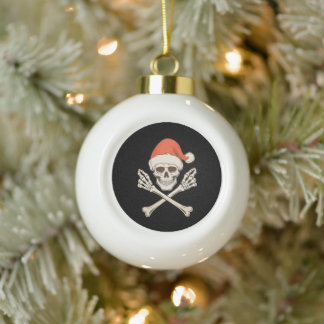 Christmas Skeleton Skull Santa Hat Xmas Holiday Ceramic Ball Christmas Ornament
