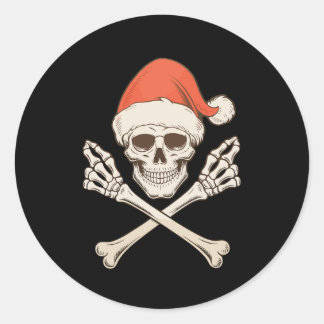 Christmas Skeleton Skull Santa Hat Xmas Holiday Classic Round Sticker