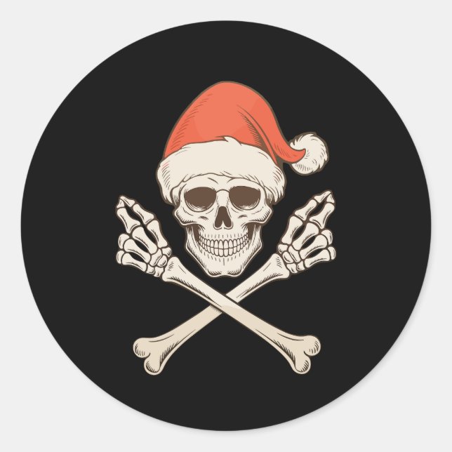 Christmas Skeleton Skull Santa Hat Xmas Holiday Classic Round Sticker (Front)