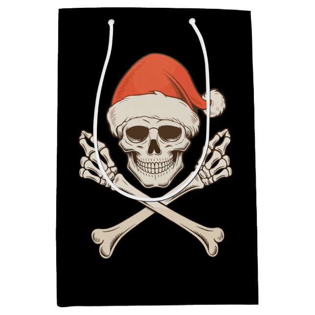 Christmas Skeleton Skull Santa Hat Xmas Holiday Medium Gift Bag (Front)