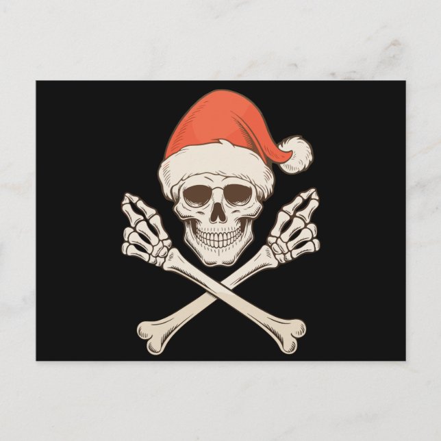 Christmas Skeleton Skull Santa Hat Xmas Holiday Postcard (Front)