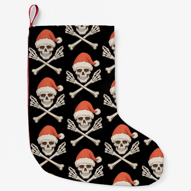 Christmas Skeleton Skull Santa Hat Xmas Holiday Small Christmas Stocking (Front)