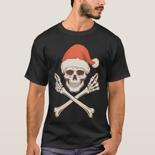Christmas Skeleton Skull Santa Hat Xmas Holiday T-Shirt (Front)