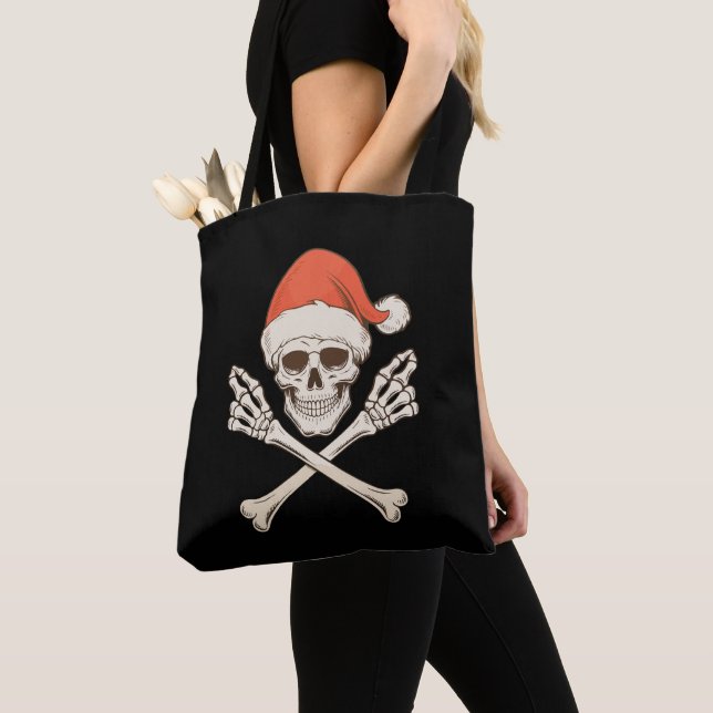 Christmas Skeleton Skull Santa Hat Xmas Holiday Tote Bag (Close Up)