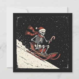 Christmas Skeleton Sledding  Holiday Card