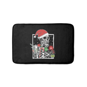 Christmas Skeleton Smiling Skull Drinking Coffee S Bath Mat
