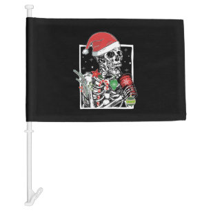 Christmas Skeleton Smiling Skull Drinking Coffee S Car Flag