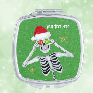 Christmas Skeleton Snowflake Ornaments Stars Green Compact Mirror