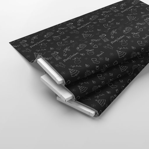 Christmas Sketch Doodles Black Fabric