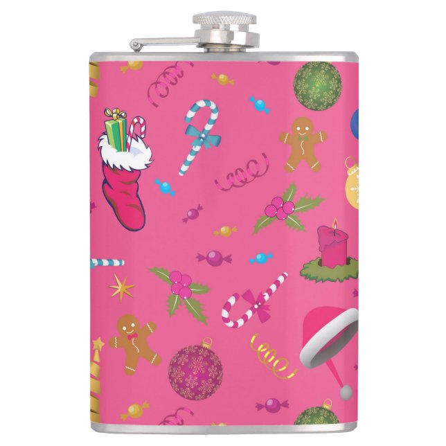 Christmas Sketch Seamless Pattern Flask (Front)