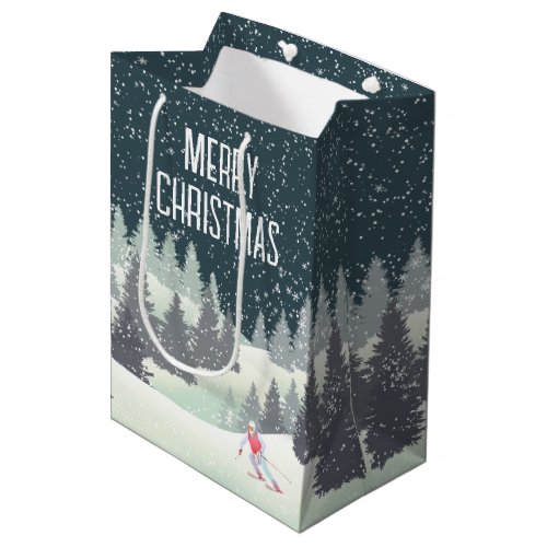 Christmas Skier in Winter Pines  Medium Gift Bag