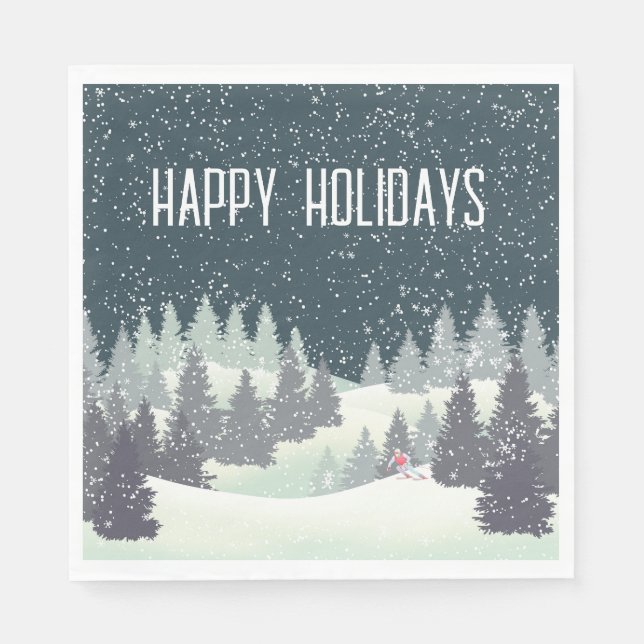 Christmas Skier in Winter Pines Napkins (Front)