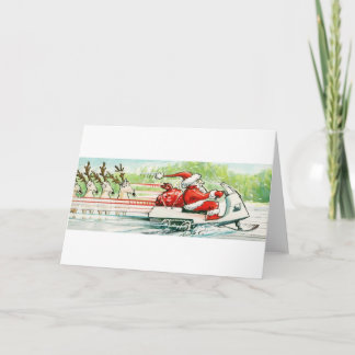 Christmas Skiing Santa Snowmobile Ski Holiday Card