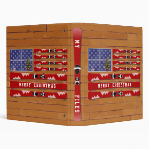Christmas Skis and Snow USA Flag 3 Ring Binder
