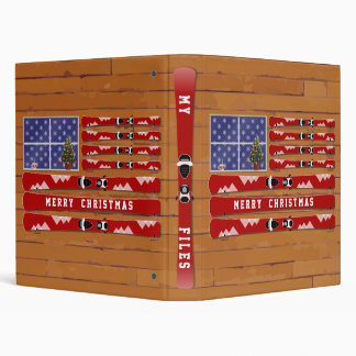 Christmas Skis and Snow USA Flag 3 Ring Binder