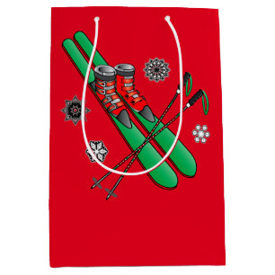 Christmas Skis Medium Gift Bag
