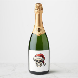 Christmas Skull Funny Santa XMES Men Women T-Shirt Sparkling Wine Label