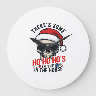 Christmas Skull Ho Ho Ho Humor Design Large Clock