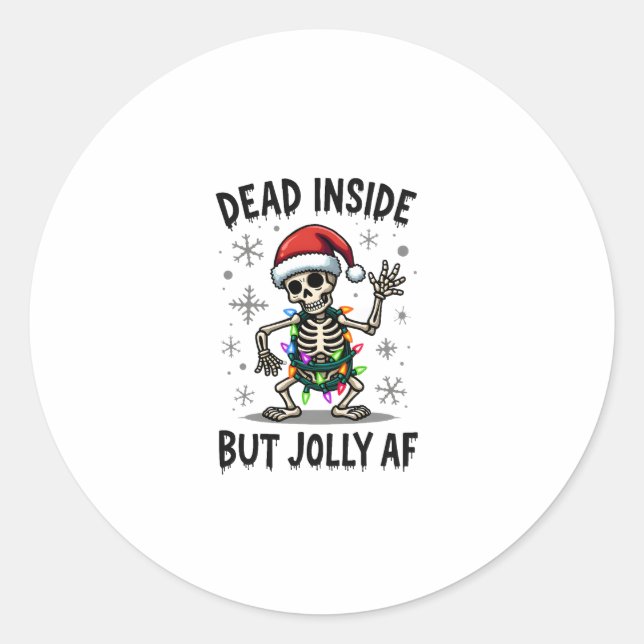 Christmas Skull Peace Dead Inside But Jolly Xmas M Classic Round Sticker (Front)