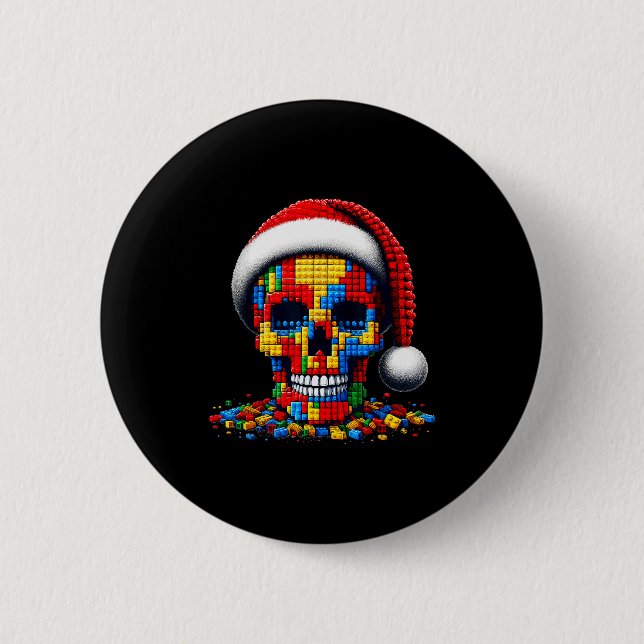 Christmas Skull Santa Hat Block Bricks Master Buil Button (Front)