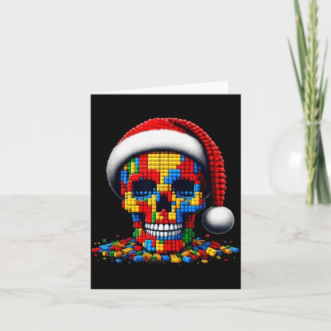 Christmas Skull Santa Hat Block Bricks Master Buil Card (Front)