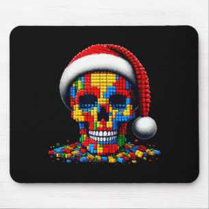Christmas Skull Santa Hat Block Bricks Master Buil Mouse Pad