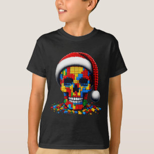 Christmas Skull Santa Hat Block Bricks Master Buil T-Shirt