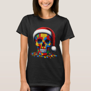 Christmas Skull Santa Hat Block Bricks Master Buil T-Shirt
