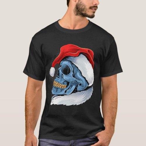 Christmas Skull Santa Hat Costume Funny Spooky Chr T_Shirt