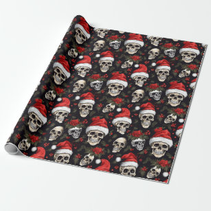 Santa Skull Goth Christmas Eco-Friendly Black Wrapping Paper, Kitschy  Creepmas Whimsigoth