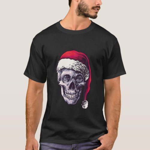Christmas Skull  Skeleton In Santa Hat  Horror E T_Shirt