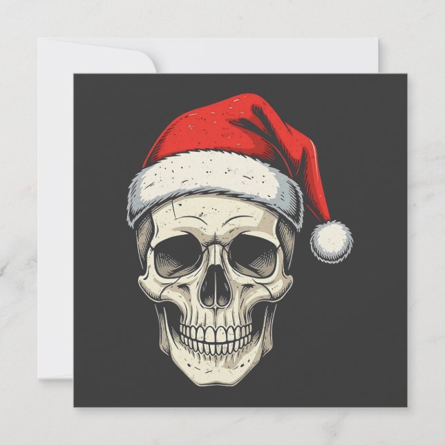Christmas Skull Wearing Santa Hat  Holiday Card (Front)