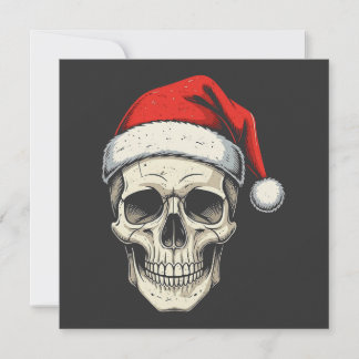 Christmas Skull Wearing Santa Hat Holiday Card