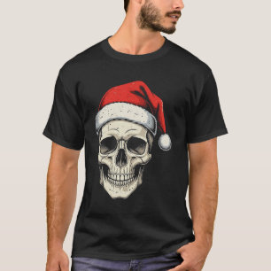 Christmas Skull Wearing Santa Hat T-Shirt
