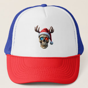 Christmas Skull with Santa Hat and Antlers Mystic