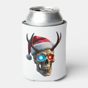 Christmas Skull with Santa Hat and Antlers Mystic  Can Cooler